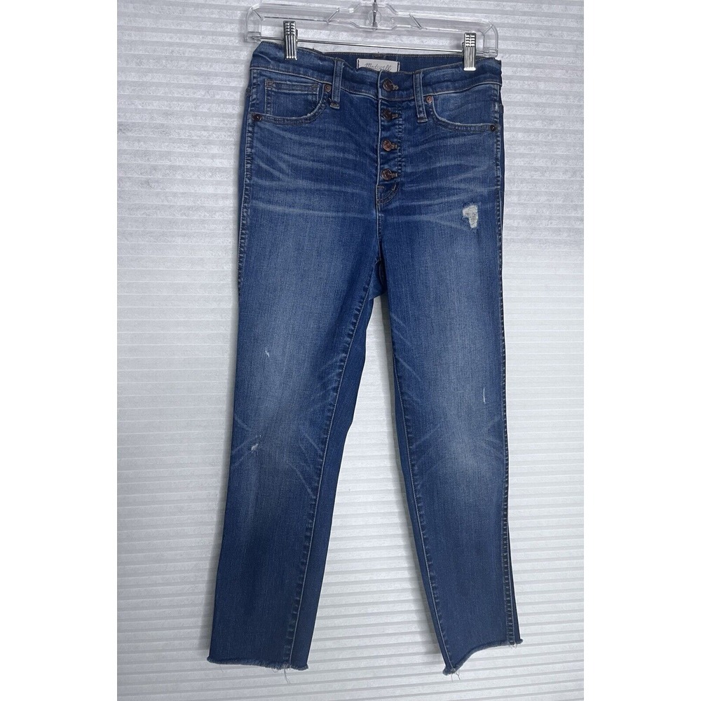 Madewell Womens Dark Jeans Size 27, 10" High Rise Skinny Raw Hem Button Fly